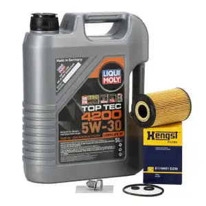 5L LIQUI MOLY Motor&ouml;l &Ouml;l TOP TEC 4200 5W30 HENGST &Ouml;lfilter f&uuml;r AUDI SEAT SKODA 1.6/2.0 TDI