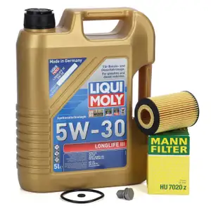 5L LIQUI MOLY 5W30 LONGLIFE 3 Motor&ouml;l + MANN &Ouml;lfilter f&uuml;r VW Golf 7 Passat B8 1.6/2.0 TDI