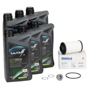 MAHLE Getriebefilter Satz + 6L WOLF Getriebeöl AUDI SEAT SKODA VW 6-Gang DSG DQ250
