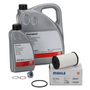 MAHLE Getriebefilter + 6L febi Getriebeöl für AUDI SEAT SKODA VW 6-Gang DQ250