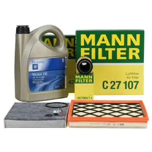 MANN Filterset 3-tlg + 5L ORIGINAL 5W30 Motor&ouml;l dexos2 f&uuml;r OPEL Astra J Zafira C 2.0 CDTI