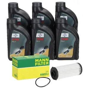 MANN Transmission Filter + 6L FUCHS Transmission Fluid for VW Golf 7, Passat B8, Audi A3 8V, DQ400, DQ381