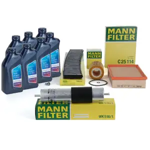 MANN Filterset 4-tlg + 7L ORIGINAL 5W30 Motor&ouml;l f&uuml;r BMW 3er 320-328i bis 05.2001 M52 M54