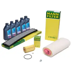 MANN Filterset 3-tlg + 5L ORIGINAL 5W30 Motor&ouml;l f&uuml;r BMW 3er E46 318d 320d 116-136 PS M47