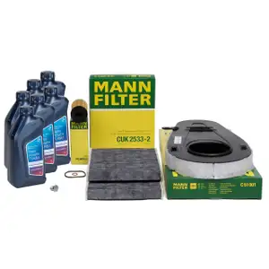 MANN Filterset 3-tlg + 6L ORIGINAL 5W30 Motor&ouml;l f&uuml;r BMW 5er F10 F11 F07 518d 520d 525d N47