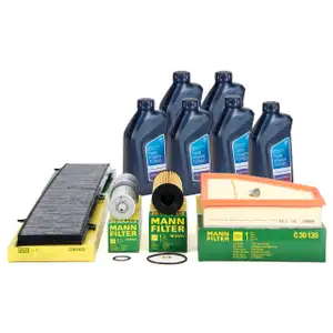 MANN Filterset 4-tlg + 6L ORIGINAL 5W30 Motor&ouml;l f&uuml;r BMW E90 E91 E92 E93 320d 02.2010 N47