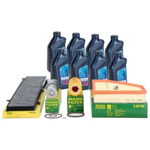 MANN Filterset 4-tlg + 8L ORIGINAL 5W30 Motor&ouml;l f&uuml;r BMW 3er 325d 330d 02.-07.2010 N57
