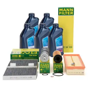 MANN Filterset 4-tlg + 5L ORIGINAL 5W30 Motor&ouml;l f&uuml;r BMW X3 F25 X4 F26 18d 20d B47