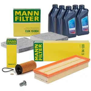 MANN Filterset 3-tlg + 5L ORIGINAL 5W30 Motor&ouml;l f&uuml;r BMW X3 F25 X4 F26 18d 20d B47