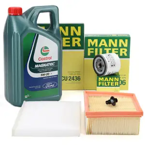 MANN Filterset + 5L CASTROL MAGNATEC 5W-20 E Motor&ouml;l f&uuml;r FORD Fiesta 6 B-Max 1.0 EcoBoost