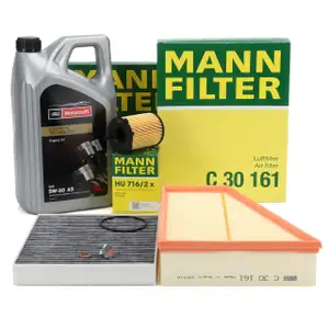 MANN Filterset 3-tlg + 5L ORIGINAL 5W30 A5 Motor&ouml;l f&uuml;r FORD Mondeo 4 S-Max WA6 1.6 TDCi