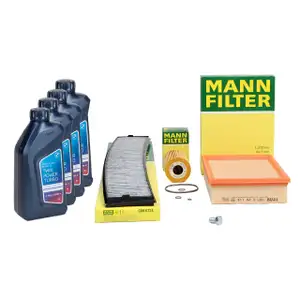 MANN Filterset 3-tlg + 4L ORIGINAL 5W30 Motor&ouml;l f&uuml;r BMW 3er E46 316i 318i 105-118 PS M43