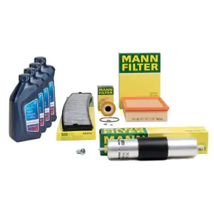 MANN Filterset 4-tlg + 4L ORIGINAL 5W30 Motor&ouml;l f&uuml;r BMW 3er E46 316i 318i 105-118 PS M43