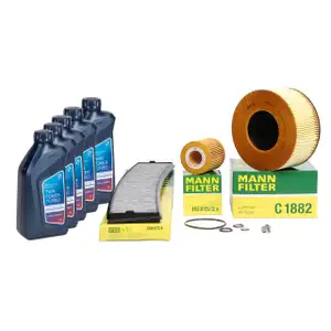 MANN Filterset 3-tlg + 5L ORIGINAL 5W30 Motor&ouml;l f&uuml;r BMW E46 316i 318i 115-150 N40/42/45/46