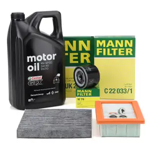 MANN Filterset + 5L CASTROL GTX RN-SPEC 5W40 Motor&ouml;l f&uuml;r RENAULT Twingo 3 1.0 SCe