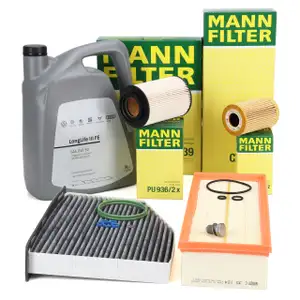 MANN Filterset 4-tlg + 5L ORIGINAL 0W30 Motor&ouml;l f&uuml;r VW Golf 5 6 8P Leon Octavia 2 2.0 TDI