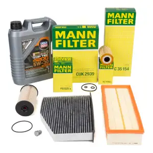 MANN 4-piece filter set + 5L LIQUI MOLY 5W30 engine oil for VW Passat B6, B7, A3, 8P 1.6/2.0 TDI
