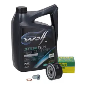 5L WOLF 5W30 C2/C3 P/RN Motor&ouml;l + MANN &Ouml;lfilter f&uuml;r ALFA ROMEO FIAT LANCIA 1.9/2.4D