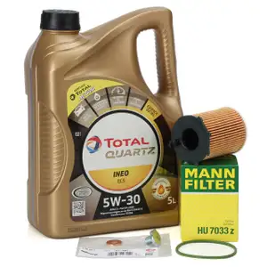 5L TOTAL QUARTZ 5W30 Motor&ouml;l + MANN &Ouml;lfilter f&uuml;r CITROEN OPEL PEUGEOT 1.6 HDi/BlueHDi