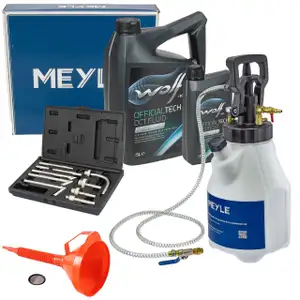 MEYLE 12,5L Druckluft Einf&uuml;llger&auml;t + Trichter + 6L WOLF ECOTECH Getriebe&ouml;l
