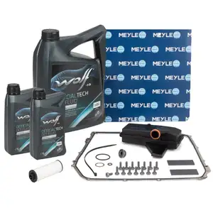 MEYLE Getriebefilter Satz + 7L WOLF Getriebe&ouml;l AUDI A4 B8 A6 C7 Q5 8RB 7-Gang DL501