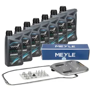 MEYLE Getriebefilter Satz + 7L WOLF Getriebe&ouml;l f&uuml;r AUDI A4 B8 A5 A6 C7 A7 4G A8 Q5 8HP55