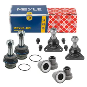 4x MEYLE HD Reinforced Ball Joint + 4x febi Control Arm Bushings for VW Bulli Transporter (Front)