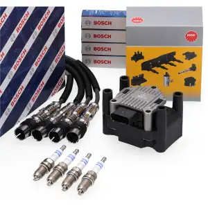 NGK Zündspule + BOSCH Kabelsatz + 4x Zündkerze für VW Golf 6 Polo 5 Touran A1 A3 1.2 TSI
