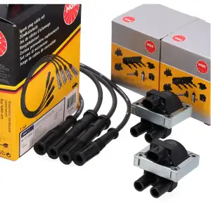 2x NGK Z&uuml;ndspule + Kabelsatz f&uuml;r FIAT Panda 169 Punto 188 Doblo 119 223 1.1 1.2 54-65 PS