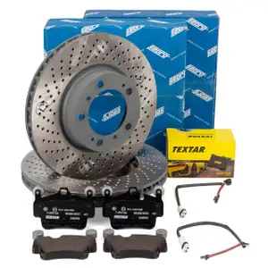 SEBRO Bremsscheiben + TEXTAR Bremsbel&auml;ge + Sensor f&uuml;r PORSCHE Cayman (987) S / R 3.4 vorne