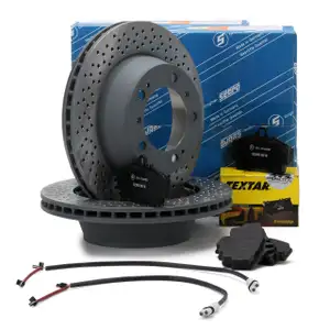 SEBRO Bremsscheiben + TEXTAR Bel&auml;ge + Sensor f&uuml;r PORSCHE 996 997 3.4/3.6 Carrera hinten