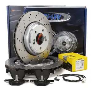 SHW Bremsscheiben + TEXTAR Bremsbel&auml;ge + Sensor f&uuml;r BMW 1er E82 1M 3er E90 E92 E93 hinten