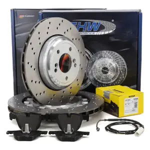SHW Brake Discs + TEXTAR Brake Pads + Sensor for BMW 3 Series E90, E92, E93, M3 (March 2010 and later) &ndash; Rear