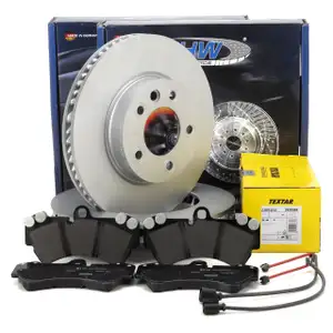 SHW Bremsscheibe + TEXTAR Bremsbel&auml;ge + Sensor f&uuml;r PORSCHE Cayenne 9PA VW Touareg 7L vorne