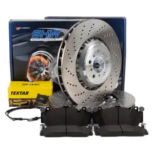 SHW Bremsscheiben + TEXTAR Bremsbeläge + Sensor BMW 5er F10 M5 6er F12 F13 F6 M6 vorne