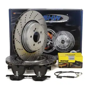 SHW Bremsscheiben + TEXTAR Bremsbel&auml;ge + Sensor f&uuml;r BMW 5er E60 M5 6er E63 E64 M6 hinten