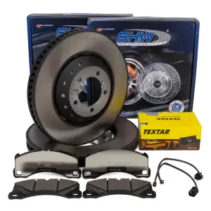 SHW Bremsscheiben TEXTAR Bel&auml;ge Sensor f&uuml;r PORSCHE Cayenne (9YB) 3.0 4.0 GTS 19 Zoll vorne