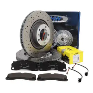 SHW Bremsscheiben + TEXTAR Bel&auml;ge + Sensor f&uuml;r PORCHE 991 3.8 Turbo / S ab 2016 vorne