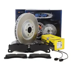 SHW Bremsscheiben TEXTAR Bel&auml;ge Sensor f&uuml;r PORSCHE Macan 95B 2.9/3.0 S/GTS 18 Zoll vorne