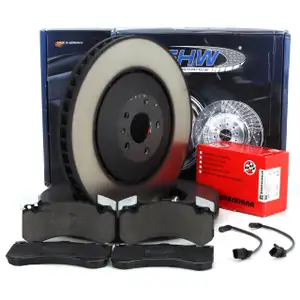 SHW Bremsscheiben + ZIMMERMANN Bremsbel&auml;ge + Sensor f&uuml;r AUDI A6 C7 A7 4G A8 4H vorne