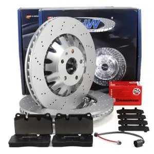 SHW Bremsscheiben + ZIMMERMANN Bremsbel&auml;ge + Sensor f&uuml;r AUDI RS3 8P 340 PS vorne