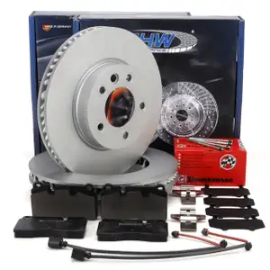 SHW Bremsscheibe + ZIMMERMANN Bremsbel&auml;ge + Sensor f&uuml;r VW Touareg 7L 7P PR-1LC/1LE vorne