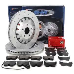 SHW Bremsscheiben + ZIMMERMANN Bremsbel&auml;ge + Sensor f&uuml;r AUDI TTRS FV PR-1ZK/1LU vorne