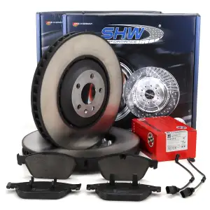 SHW Bremsscheiben + ZIMMERMANN Bel&auml;ge + Sensor f&uuml;r AUDI A8 S8 4H SQ5 8RB FY vorne