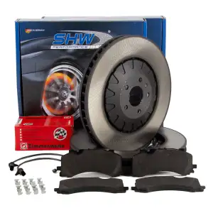 SHW Bremsscheiben + ZIMMERMANN Bremsbel&auml;ge + Sensor f&uuml;r AUDI A6 S6 C8 A7 4K A8 S8 4N vorne