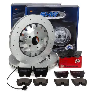 SHW Bremsscheiben + ZIMMERMANN Bel&auml;ge + Sensor f&uuml;r AUDI RS3 PR-1LU/1LH/1LN/4P1/1LL vorne