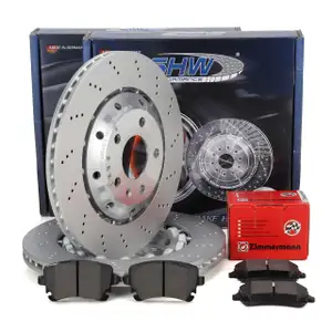 SHW Bremsscheiben + ZIMMERMANN Bremsbel&auml;ge f&uuml;r AUDI RS4 (8E B7) PR-1KY 420 PS hinten