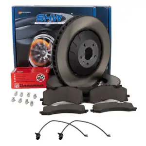 SHW Bremsscheiben + ZIMMERMANN Bremsbel&auml;ge + Sensor f&uuml;r AUDI Q7 4M VW Touareg CR vorne