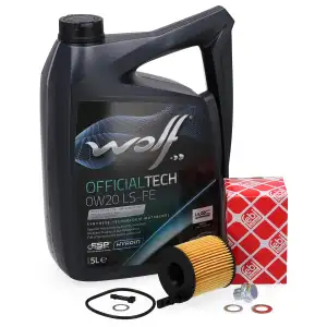 5L WOLF 0W20 LS-FE Motor&ouml;l + febi &Ouml;lfilter f&uuml;r HYUNDAI KIA 1.6 T-GDi 263502M000