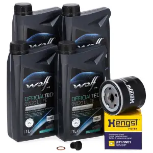 4L WOLF 0W20 LL FE Motoröl + HENGST Ölfilter VW Golf 7 8 Passat B8 Polo 5 6 Up 1.0-1.5 TSI